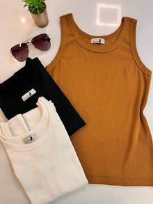 Kit Of 3 Women's Tank Tops In Ribbed Knit, Casual, Comfortable Cotton For Everyday Wear - Assorted Colors - Màu sắc hỗn hợp - Xem 3