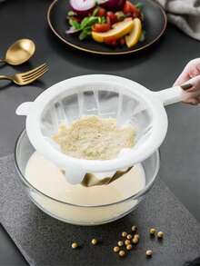 1pc Multi-Function Strainer Set, Plastic Food Strainer With Dual Handles, Suitable For Soy Milk, Juice, Tea Leaves, Fine Nylon Mesh, Ergonomic Design For Comfortable Grip, Essential Kitchen Tool And Accessory - White - View 3