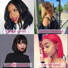 4x4 Lace Closure Bob Human Hair Wig With Side-Swept Bangs - 150% Density, Pre-Plucked Natural Hairline, Adjustable Fit, Curly/Styleable, Soft & Comfortable For Men & Women, Special Occasion Wig | Sleek Black Wig - Natural Black - View 9