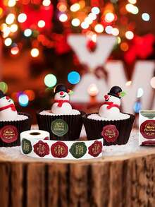 500pcs/Roll Merry Christmas Stickers, Christmas Theme Sealing Label Stickers, For Homemade Gift Baking Packaging Envelope Stationery Decor, Christmas Sticker For Holiday Greeting, Sealing, Gift Decorations (Please Note That The Sticker Is Flat),Christmas - Multicolor - View 7