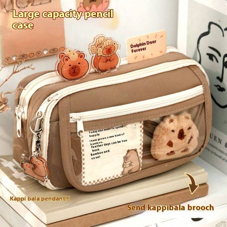 8 pièces/set Trousse à crayons Capybara - Papeterie Capybara - Fournitures scolaires - Comprend un stylo et une gomme Capybara - Boîte à crayons - Rentrée des classes, Fournitures scolaires, Trousse à crayons, Sac à dos, Sac - Marron - Voir 4