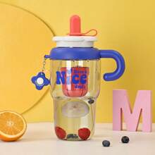 高品质夏季冰茶/奶茶杯，大容量塑料杯带吸管，花饰冰杯 - 彩色 - 查看 3
