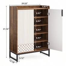 LITTLE TREE Schuhschrank 73x35x105cm mit 2 Türen – Weiß-goldener Metallrahmen für 25 Paar Schuhe, schmale Schuhaufbewahrung für Flure (1 Stück) - Braun - Übersicht 4