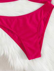 Bộ bikini 2 mảnh thanh lịch mới mùa hè 2026 dành cho nữ, thích hợp cho kỳ nghỉ hè, lễ tình nhân, lễ hội âm nhạc, đồ bơi liền thân màu trơn co giãn. - Màu Hồng Tươi - Xem 7