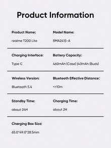 Realme Earbuds T200 Lite, True Wireless In-Ear Headphones, 12.4 Mm Dynamic Driver TWS Buds, Battery Life Up To 48 Hours, 45 Mm Latency, 2 ENC, Bluetooth 5.4, Type-C - Grey - View 3