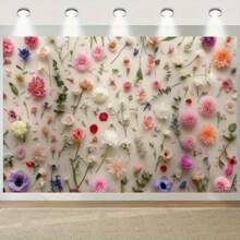 1pc Multicolor Flower 2D Flat Background Flag Wall, Polyester Fiber, Multiple Sizes, Suitable For Home, Yard Decoration Background, Birthday Party, Anniversary And Home Decoration And Party Photo Background