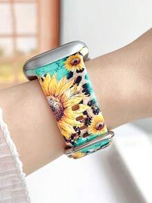 1pc Sunflower Pattern Leopard Print Silicone Watch Strap Is Suitable For 38/40/41/42/44/45/46/49mm, Compatible With Apple Watch Ultra2/S10/SE/9/8/7/6/5/4/3/2/1, Women Watchbands,Fine Women Fashion Watch Accessories, Comfortable And Soft Replaceable Women's Wristband ,Valentine's Day/Mother's Day/Daily/Holiday Gift