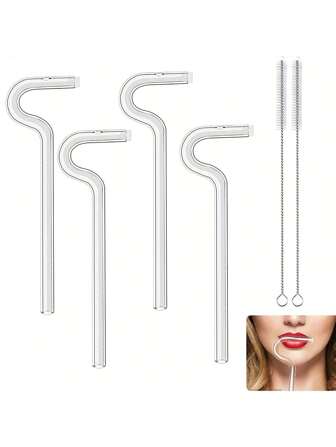 1pc Anti Wrinkle Straw, Reusable Glass Drinking Straw Flute Style Design, Curved No Wrinkle Straws, Prevent Wrinkles Sideways Straw, Engaging Lips Horizontally, Reusable Drinking Straws, Kitchen, Christmas Gift, Anti-Wrinkle Lip Straws Made Of High Borosilicate Glass, For Juice And Uniquely Shaped Transparent Straws