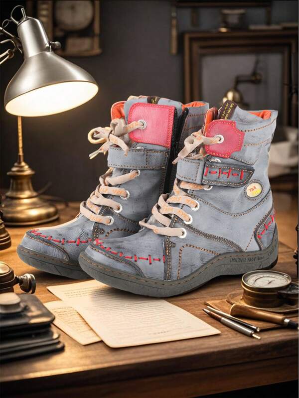 TMA EYES 1 par de botas cortas y PU con forro mullido de color mixto para mujer, color negro, ancho especial de talla grande, estilo casual para exterior, combina con falda negra