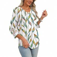 XIEERDUO 3/4 Length Sleeve Womens Tops Dressy Casual Blouses For Women 2025  V Neck T Shirts Summer Clothes - Z 彩葉 - 查看 4