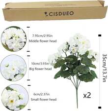 2 Pcs Artificial Geraniums For Outdoor Silk Flowers White Artificial Geranium Bush Faux Flowers Geraniums For Floral Home Decor Indoor Garden Patio Grave Cemetary Vase Table Centerpiece - 黑與白 - 查看 1