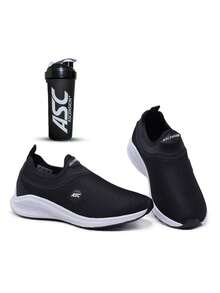 Ascensao Tênis Ortopédico Esportivo Masculino e Feminino Com Solado Durável e Flexível Com Coqueteleira - Preto e Branco - Visão 1