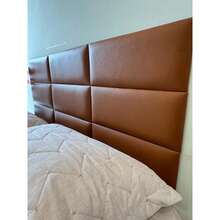 Modular Headboard Upholstered Premium Leatherette Queen King Size Double Box Bed - Krem - View 5