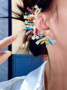 1 件时尚欧美风格水晶耳夹，奢华非穿孔水钻耳夹，百搭耳环配件 - 彩色 - 查看 10