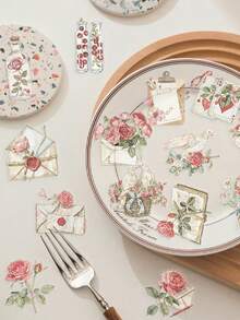 50pcs/Pack Transparent Floral Theme Stickers, Combination Of Roses And Letters, Suitable For Scrapbooking DIY, Planner, Sticker Album, Water Bottle, Notebook, Tablet, Luggage, Back To School Rewards, Etc. - Multicolor - View 4