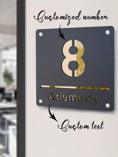 1pc Customized Acrylic House Number - Personalized House Number And Address As Well As Nameplate, Available In Gold And Silver, With 3D Letters - Suitable For Homes, Offices And Events - Waterproof Design - Can Be Installed On Home And Commercial Decorative Signboards. Weather-Resistant Wall Installation Design, Suitable For Both Indoor And Outdoor Use, No Wiring Required. It Is Suitable For Home, Office, Hotel And Apartment Decoration