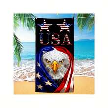 1 American Flag Patriotic Beach Towel With Cool Eagle Pattern, Super Absorbent, Lightweight, Quick Drying, Soft And Comfortable - Suitable For Beach, Swimming, Yoga And Running, Suitable For St. Patrick, Eid, Carnival, Easter Beach Gift