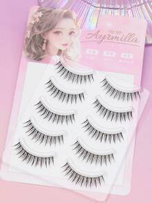 AYRMILLA 5对装新款自然款假睫毛，蓬松柔软，3D水貂毛材质，纤长顺滑，适合日常、工作、会议等场合。手工制作，打造自然浓密效果。附赠睫毛镊子和睫毛刷。适用于女性、新娘、学生、生日等各种场合。