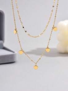 LIEBEIRIS 1 件 18k 镀金简约双层几何心形吊坠不锈钢项链，适合女性日常佩戴和送礼 - 金黃色 - 查看 3