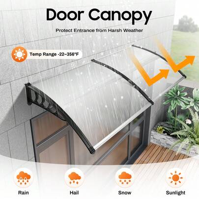 Front Door Canopy Outdoor Awning, Canopy For Front Door, Weather And Snow Proof, Rain Shelter For Door Arch Canopy, Silence, Transparent, Window Awnings