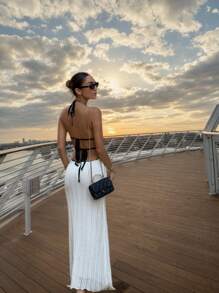 Women's Casual Bohemian Summer Beach Vacation Sexy Hollow Out See-Through Backless Sleeveless Cover Up Maxi Dress