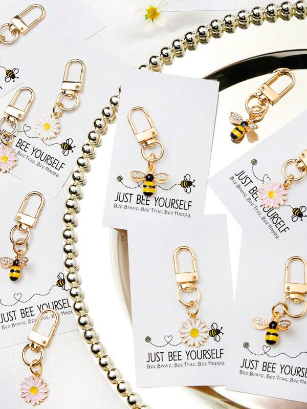 1/5/10 Stück/Set inspirierender Spruch Schlüsselanhänger mit Biene, Gänseblümchen, Sonnenblume, Blumen Schlüsselring Geschenkset, Mehrzweck für Tasche, Auto, Handy, Kopfhörer, Rucksack für Schule