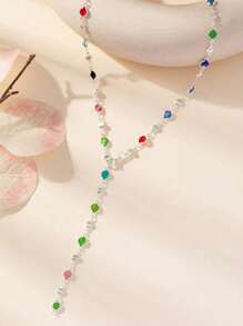 1pc New Bohemian/Golden/Silver Beaded Y-Necklace, Suitable For Party, Banquet, Vacation, Summer, Beach, Random Colored Rhinestones