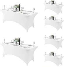 6 Pack Spandex Table Cover For 6FT Table Universal Fitted Stretch Tablecloth For Party, Banquet, Wedding And Events-White - 白色 - 查看 1