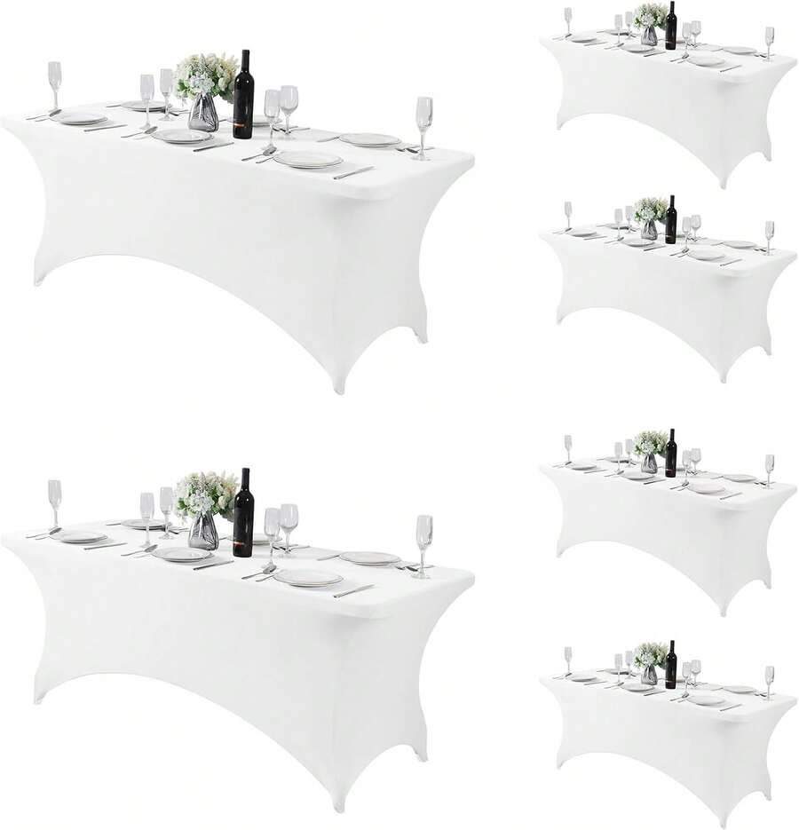 6 Pack Spandex Table Cover For 6FT Table Universal Fitted Stretch Tablecloth For Party, Banquet, Wedding And Events-White - 白色 - 查看 1