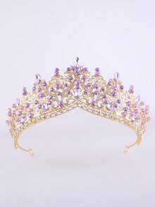 1pc Elegant Sparkling Teardrop Rhinestone Alloy Bridal Crown, Suitable For Women's Party & Birthday Wear