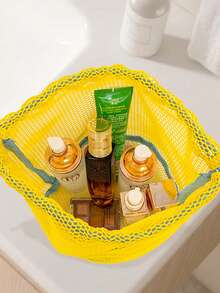 多巴胺印花抽绳化妆包，便携式网状储物袋，沥水洗漱包，多功能旅行洗漱网袋，度假旅行必备品，暑假返校学校用品包，女士旅行包，旅行化妆包 - 彩色 - 查看 4