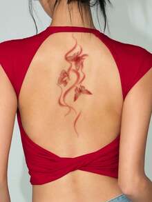 1 pieza Pegatina de tatuaje temporal lavable, mariposa roja grande, adecuado para personas - Rojo - Ver 2