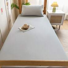 1pc Solid Color Fitted Sheet, Mattress Protector, Soft & Breathable, Fits Various Bed Sizes - Twin, Full, Queen, King. Deep Pocket Design Up To 11.8 Inches, Home Textile, Wrinkle-Resistant, Promotes Better Sleep, Machine Washable. - Light Grey - View 4