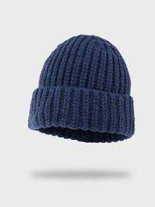 1pc Cuffed Knit Beanie Hat, Simple Solid Color Loose Fit Unisex Warm Ear Protection Cap For Autumn/Winter - Plain Wool Hat - View 20
