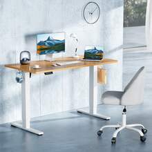 OLIXIS Electric Standing Desk, Adjustable Height 55x24 Inch Sit Stand Up Computer Gaming Rising Table Modern Lift Motorized Ergon - 原木色 - 查看 1