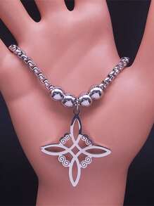 Pulseira de Aço Inoxidável com Nó Celta Wicca, Cor Prata, Joia de Bracelete Geométrico de Nós Irlandeses para Mulheres/Homens