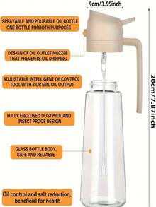 2-In-1 Glass Oil Dispenser And Sprayer - 1 Pack Round Shape - PVC Free - Machine Washable - Ideal For Cooking, Air Fryer, BBQ, Salad - Kitchen Oil Sprayer Bottle - Easy Grip Handle - Perfect For Cooking - 綠色 - 查看 3