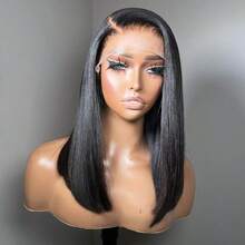 200 Density Short Bob 13x4 HD Lace Frontal Human Hair Wigs Bone Straight 13x4 Transparent Lace Front Human Hair Wig Pre Plucked - Natural Black - View 2