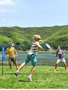 Filet de Badminton, Filet de Volley-Ball, Hauteur réglable, Ensemble Portable pour Le Tennis - Bleu azur - Voir 1