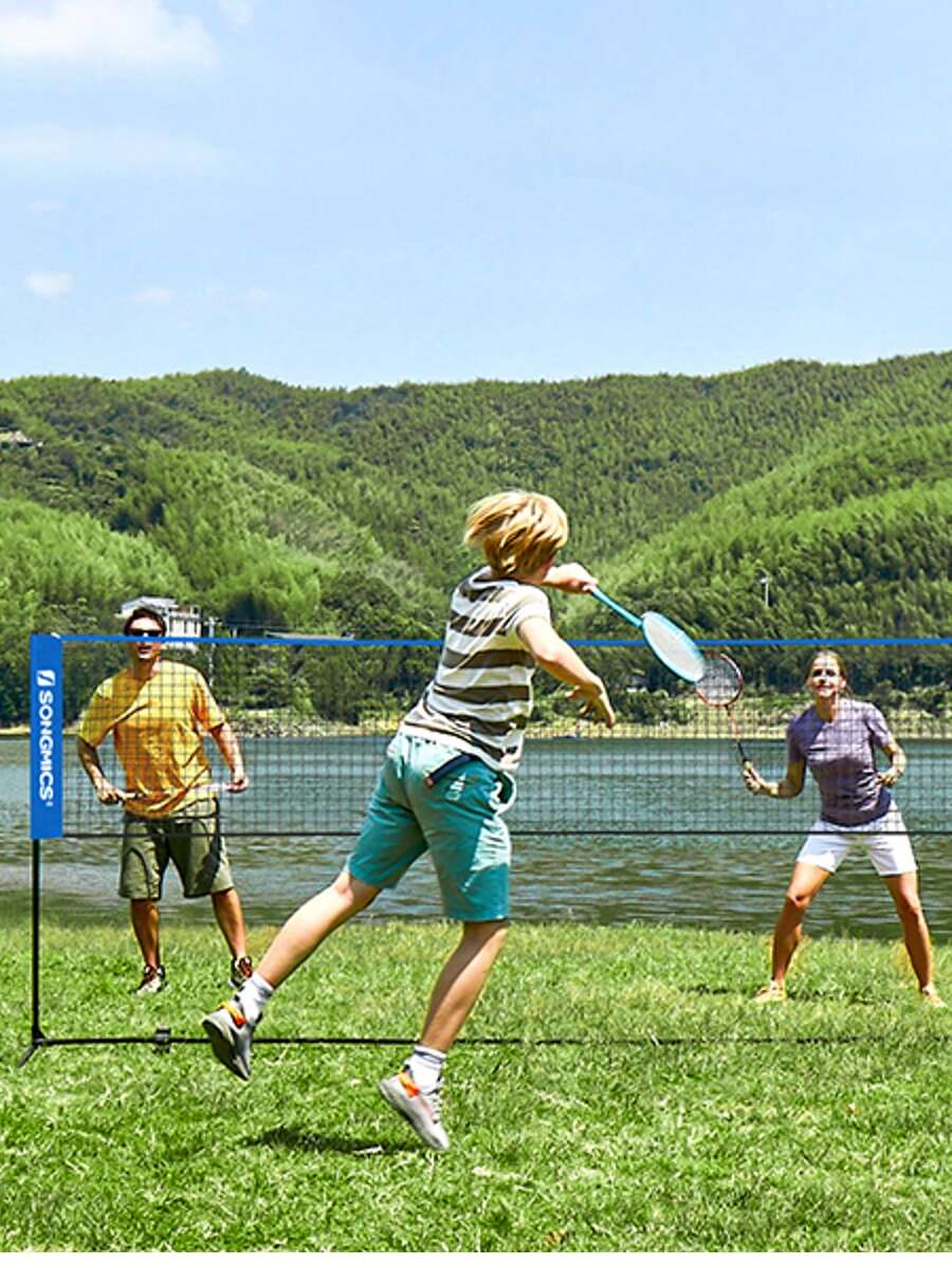 Filet de Badminton, Filet de Volley-Ball, Hauteur réglable, Ensemble Portable pour Le Tennis - Bleu azur - Voir 1