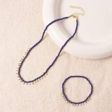 1 pièce Collier + 1 pièce Bracelet Set, Collier pendentif goutte d'eau doré bohème et bracelet, tenue casual pour femmes