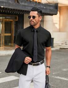 Men's Stretch Dress Shirts Short Sleeve Wrinkle Free Casual Button Down Shirts-20256688 - Burgundy - View 7