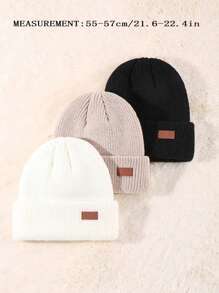 1/3 Packs Unisex Leather Patch Winter Skull Cap Beanies Knitted Cuff Hats Caps Roll-Up Edge Beanie Hats For Men Outdoors