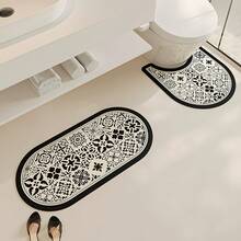 1/3 件套复古花卉图案浴室垫套装,防滑吸水硅胶地毯,卫生间 U 型地毯和手巾垫,2.5 毫米厚度,适合返校入口装饰浴室厨房装饰 - 黑色繁殖 - 查看 4