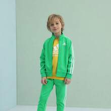 Adidas Kids' Spring/Autumn Three-Stripe Stand Collar Zip-Up Jacket For Boys - Green - View 2