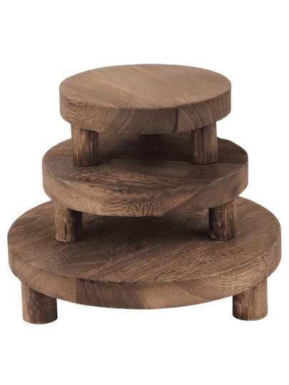 1/3 件 3 种尺寸木制展示架，木制展示底座，迷你展示架，圆形木制展示架，乡村风格农舍装饰架，多层托盘装饰，家用厨房展示架