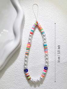 1 件彩色聚合物粘土波西米亚风格蓝眼睛手机壳配件、仿珍珠手机挂饰、相机和耳机挂绳 - 彩色 - 查看 5