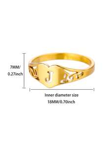 1PC Fashion Hollow Initial Letter Heart Rings For Women Gold Color Stainless Steel A-Z Letter Ring Aesthetic Wedding Jewelry Gift - Yellow Gold - View 36