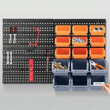 Wall Mounted Storage Bins Backboard DIY Stackable Workshop Storage For Tools Hardwares Crafts 64 X 41cm Plastic Bin Panel Rack With Screws For Tool Shed Garage Workshop - Orange+Gray - View 4