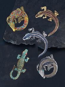 1pc Vintage Exaggerated Crocodile Animal Shaped Brooch, Zinc Alloy Rhinestone Inlaid Clothing Suit Jacket Pin, Suitable For Banquet, Party Wear, Holiday Gift - Crocodile - View 11